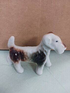 Vintage Ceramic Wire Haired Fox Terrier 2in tall 2 1/2in long